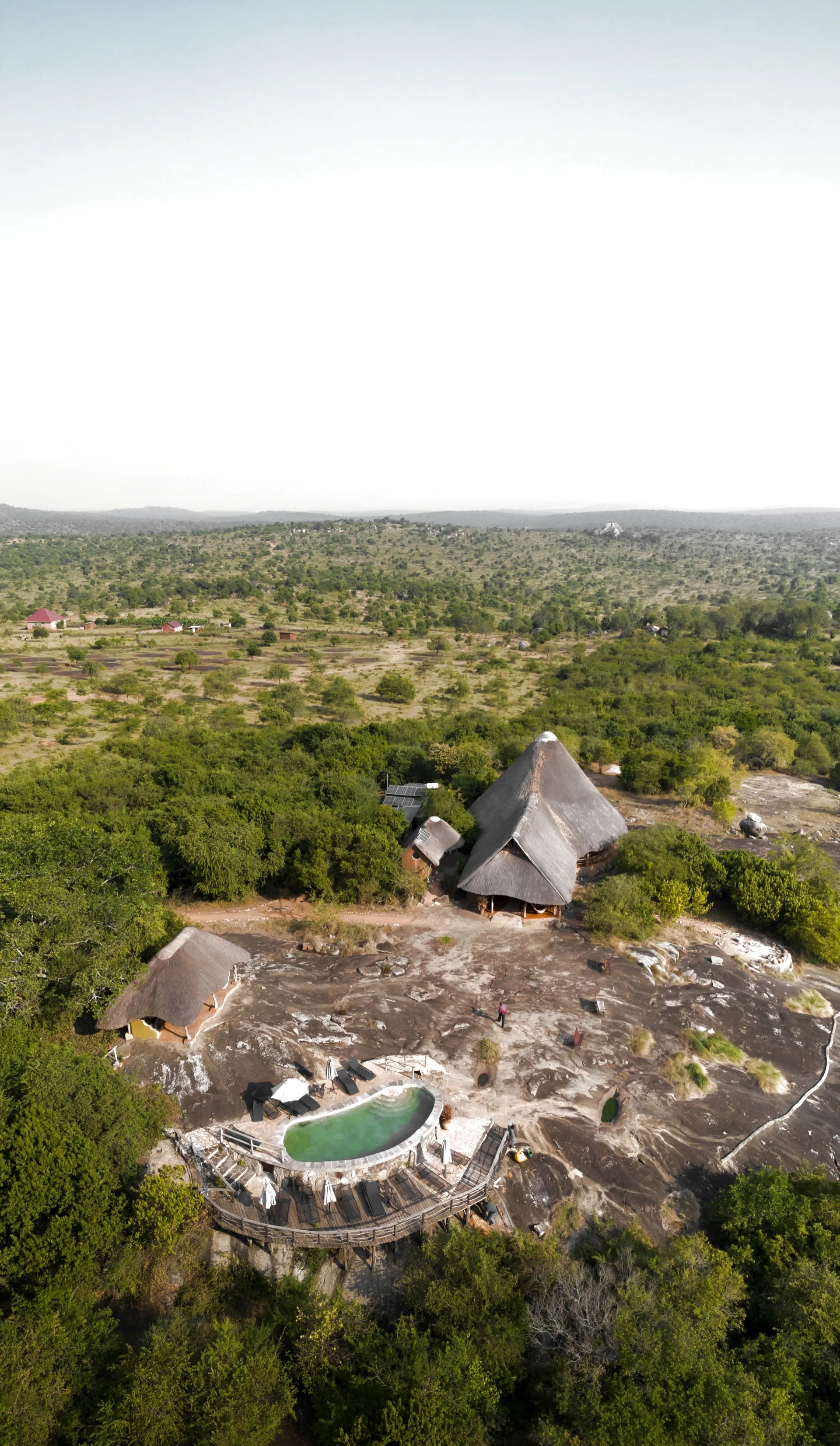 Rwakobo Rock Lodge aerial view